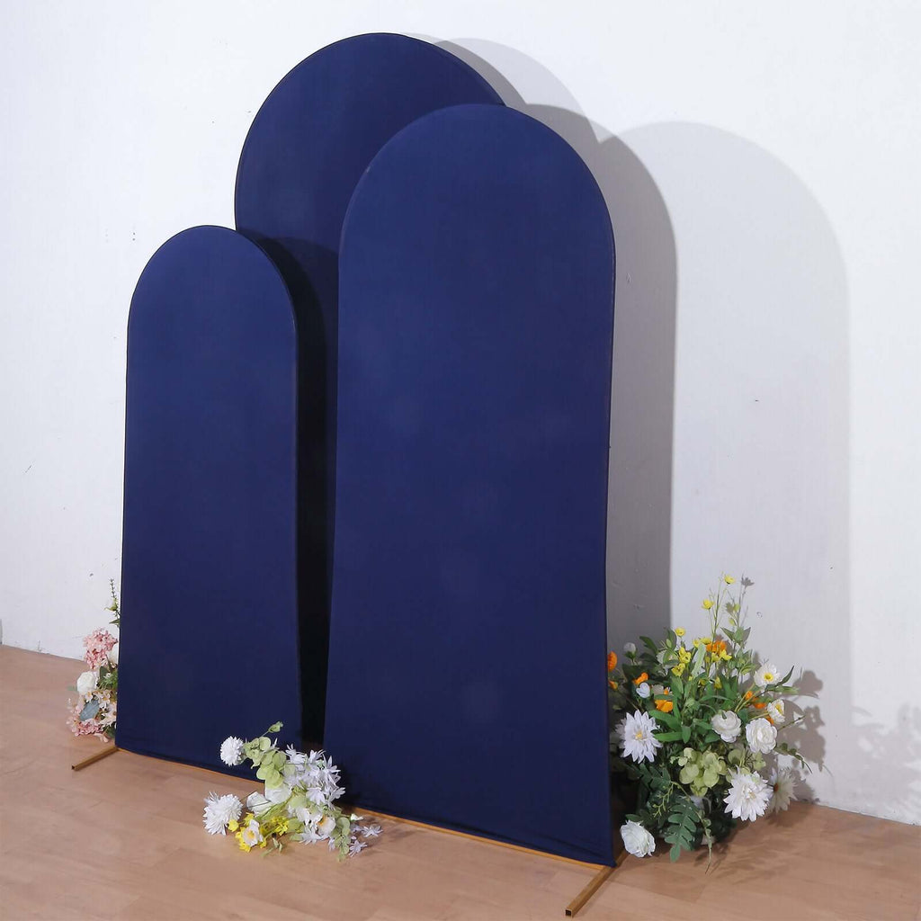 Set of 3 Matte Navy Blue Spandex Fitted Chiara Backdrop Stand Covers For Round Top Wedding Arch - 5ft, 6ft, 7ft - Bell Racket Store