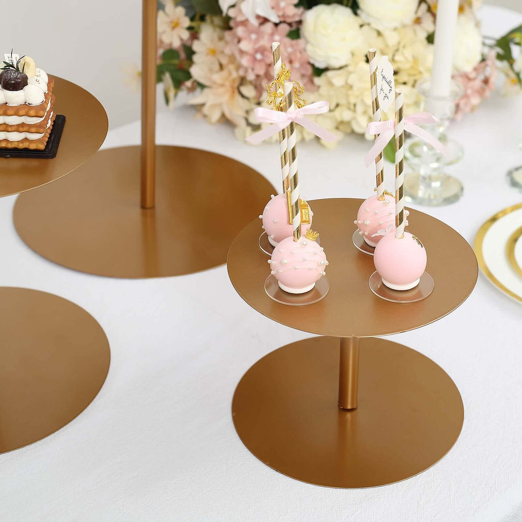 Set of 3 Metal Pedestal Cake Stands Heavy Duty Round Design Gold - Cupcake Dessert Display Props 8", 10", 12" - Bell Racket Store