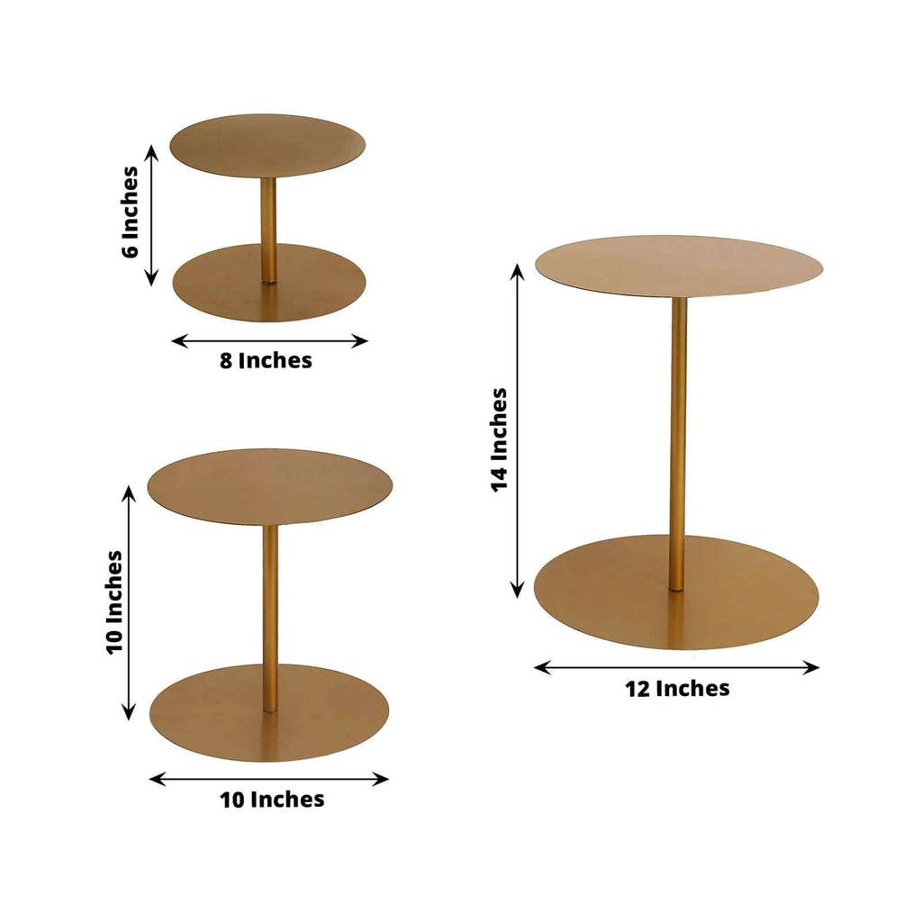 Set of 3 Metal Pedestal Cake Stands Heavy Duty Round Design Gold - Cupcake Dessert Display Props 8", 10", 12" - Bell Racket Store
