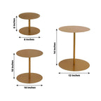 Set of 3 Metal Pedestal Cake Stands Heavy Duty Round Design Gold - Cupcake Dessert Display Props 8", 10", 12" - Bell Racket Store