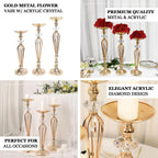 Set of 3 Metal Pedestal Stands with Crystal Ball Flower Bowl Design Gold - Pillar Candle Holders 20", 23", 25" - Bell Racket Store