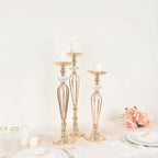 Set of 3 Metal Pedestal Stands with Crystal Ball Flower Bowl Design Gold - Pillar Candle Holders 20", 23", 25" - Bell Racket Store
