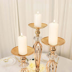 Set of 3 Metal Pedestal Stands with Crystal Ball Flower Bowl Design Gold - Pillar Candle Holders 20", 23", 25" - Bell Racket Store
