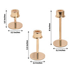Set of 3 Metal Taper Candlestick Holders Gold with Round Base - Hurricane Candle Stands 3.5", 5.5", 8" - Bell Racket Store