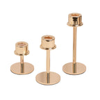 Set of 3 Metal Taper Candlestick Holders Gold with Round Base - Hurricane Candle Stands 3.5", 5.5", 8" - Bell Racket Store