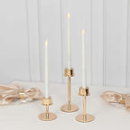 Set of 3 Metal Taper Candlestick Holders Gold with Round Base - Hurricane Candle Stands 3.5", 5.5", 8" - Bell Racket Store