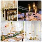 Set of 3 Metal Taper Candlestick Holders Gold with Round Base - Hurricane Candle Stands 3.5", 5.5", 8" - Bell Racket Store