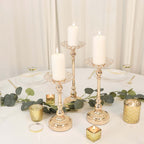 Set of 3 Metal Votive Candle Holders Crystal Beaded Design Gold - Tea Light Centerpieces 11", 13", 15" - Bell Racket Store