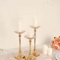 Set of 3 Metal Votive Candle Holders Crystal Beaded Design Gold - Tea Light Centerpieces 11", 13", 15" - Bell Racket Store