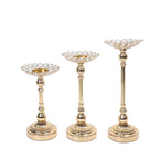 Set of 3 Metal Votive Candle Holders Crystal Beaded Design Gold - Tea Light Centerpieces 11", 13", 15" - Bell Racket Store