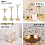 Set of 3 Metal Votive Candle Holders Crystal Beaded Design Gold - Tea Light Centerpieces 11", 13", 15" - Bell Racket Store