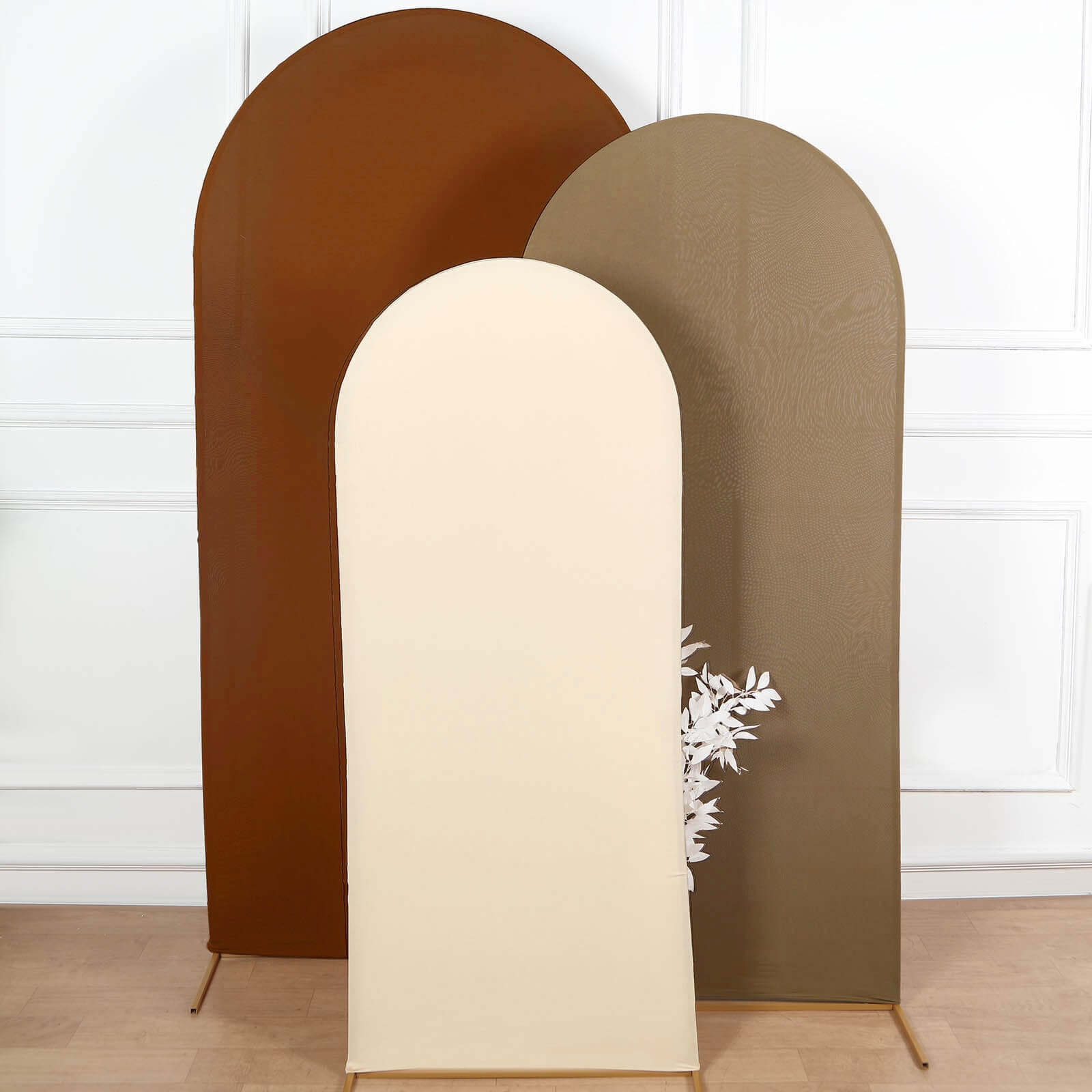 Set of 3 Mixed Natural Spandex Fitted Chiara Backdrop Stand Cover For Round Top Wedding Arch - 5ft, 6ft, 7ft - Bell Racket Store