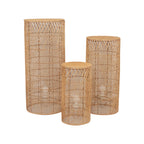 Set of 3 Natural Woven Rattan Wicker Pedestal with Wave Pattern - 19",27",33" - Bell Racket Store