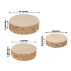 Set of 3 Pedestal Cake Stands Jute Rattan with Wooden Top Plates Natural - Stackable Round Rustic Farmhouse Design 10", 12", 14" - Bell Racket Store
