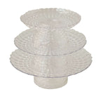 Set of 3 Plastic Cupcake Stands Clear Pressed Glass Pattern - Modern Stackable & Reusable Cake Dessert Pedestal Display Holders with Scalloped Edges 8", 10", 12" - Bell Racket Store