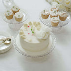 Set of 3 Plastic Cupcake Stands Clear Pressed Glass Pattern - Modern Stackable & Reusable Cake Dessert Pedestal Display Holders with Scalloped Edges 8", 10", 12" - Bell Racket Store