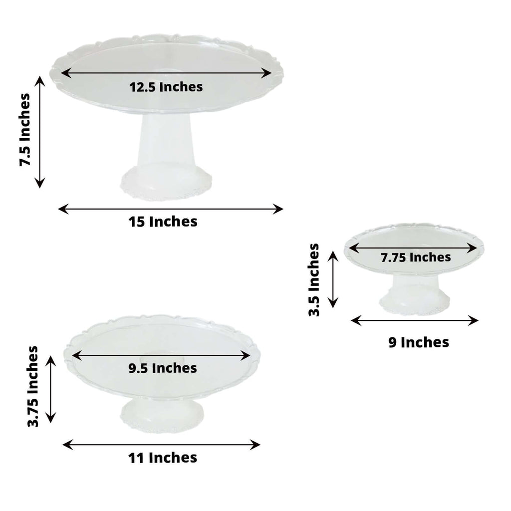 Set of 3 Plastic Round Pedestal Cake Stands Clear for Tea Parties Dessert Buffets & Banquets 9", 11", 15" - Bell Racket Store