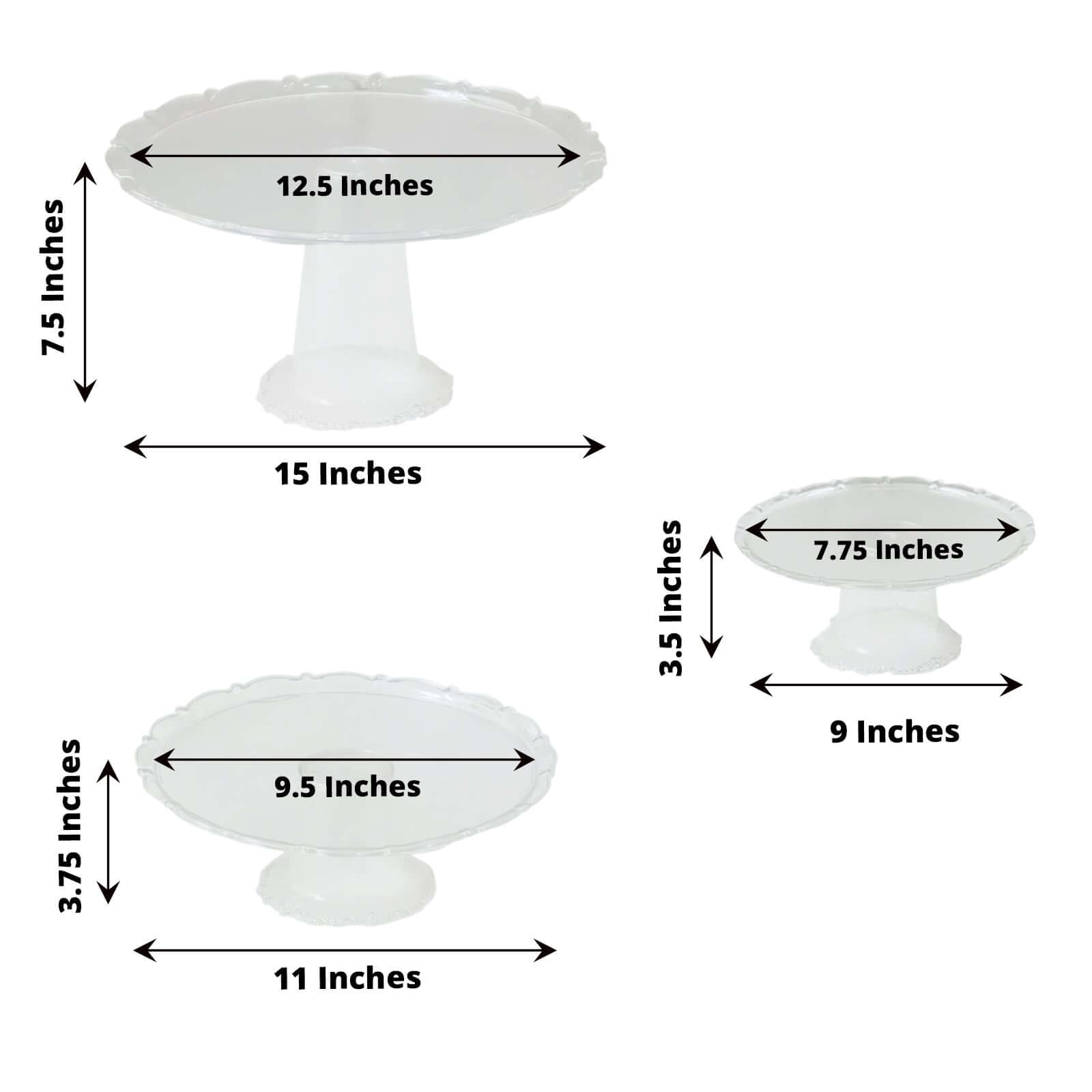 Set of 3 Plastic Round Pedestal Cake Stands Clear for Tea Parties Dessert Buffets & Banquets 9", 11", 15" - Bell Racket Store