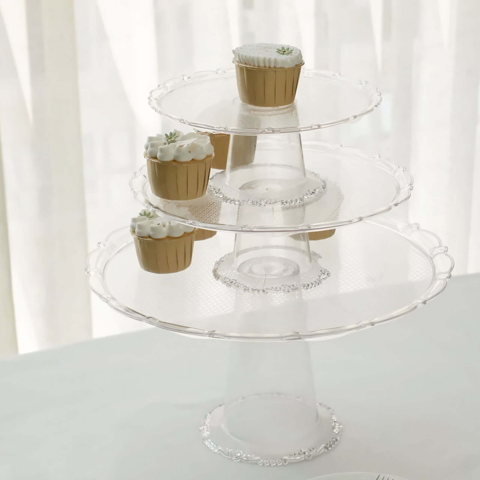 Set of 3 Plastic Round Pedestal Cake Stands Clear for Tea Parties Dessert Buffets & Banquets 9", 11", 15" - Bell Racket Store
