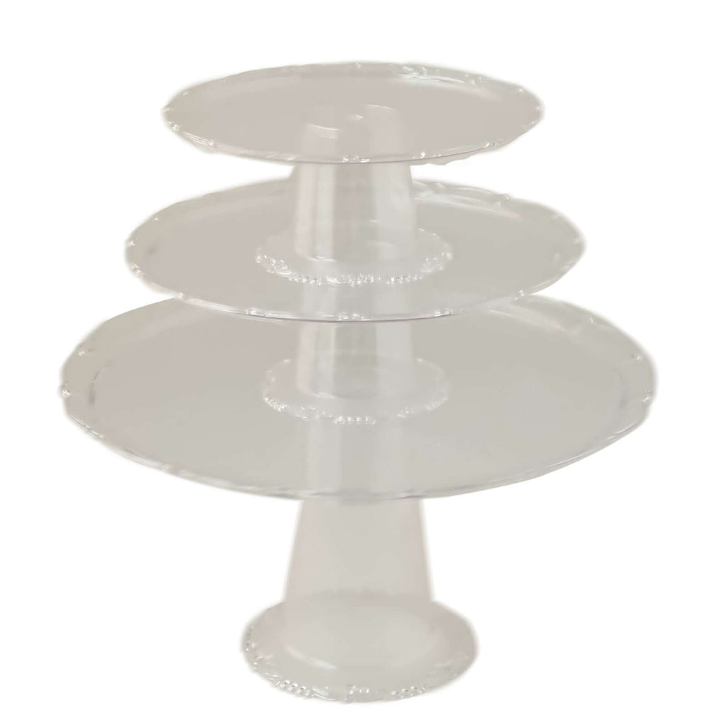 Set of 3 Plastic Round Pedestal Cake Stands Clear for Tea Parties Dessert Buffets & Banquets 9", 11", 15" - Bell Racket Store