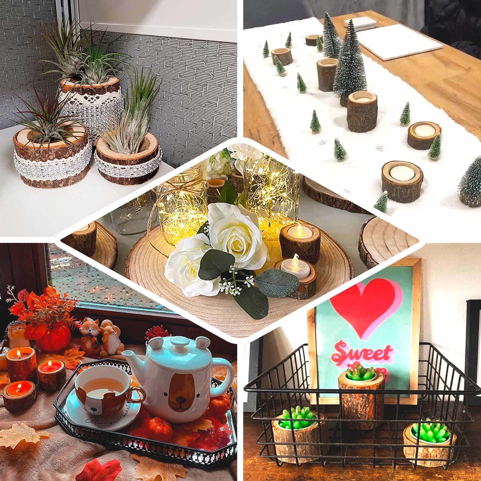 Set of 3 Rustic Wood Slice Votive Candle Holders - Tree Branch Wedding Table DÃ©cor 2.75", 1.5", 1.25" - Bell Racket Store