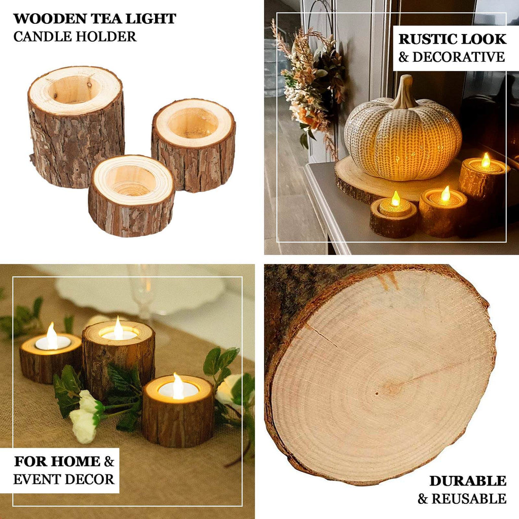 Set of 3 Rustic Wood Slice Votive Candle Holders - Tree Branch Wedding Table DÃ©cor 2.75", 1.5", 1.25" - Bell Racket Store
