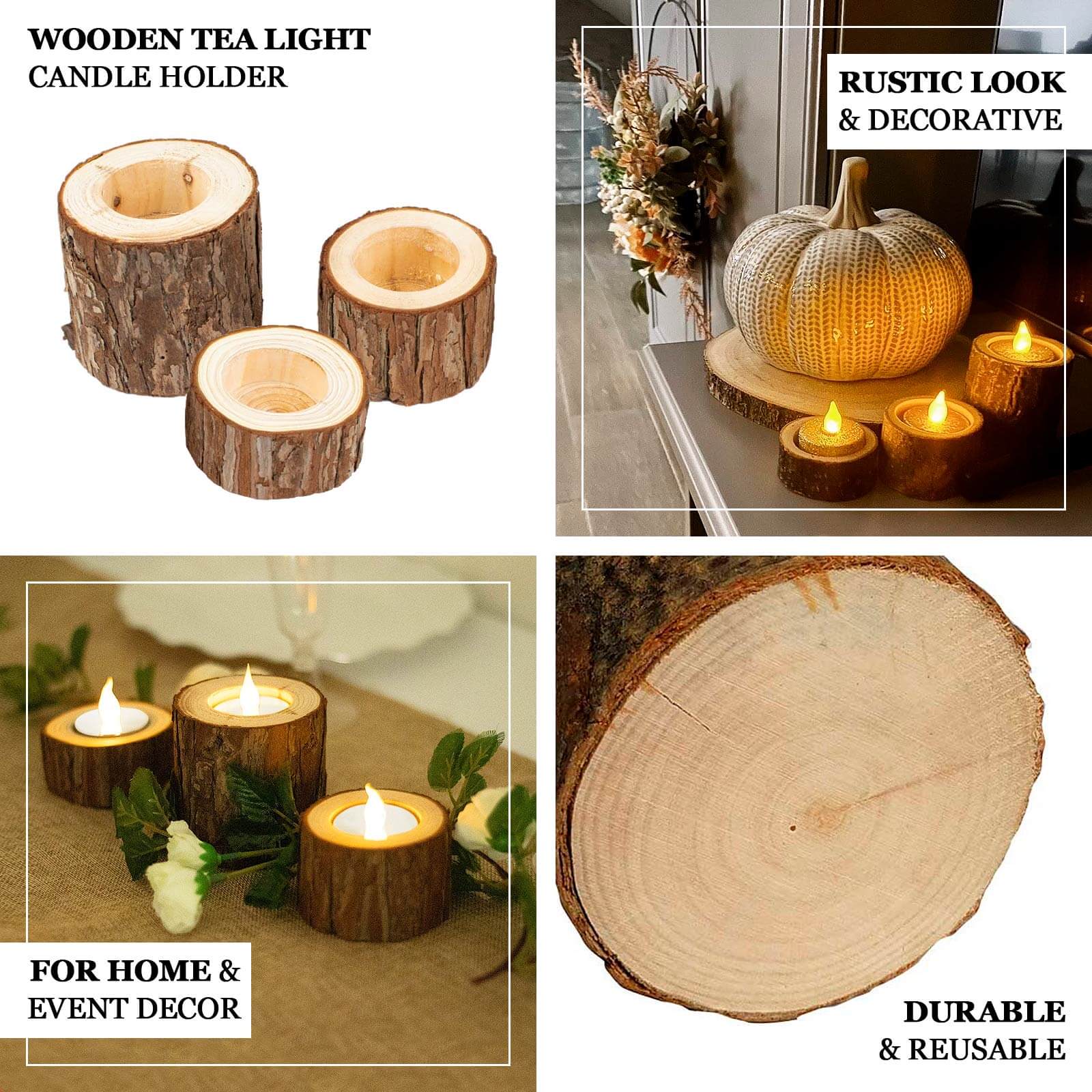 Set of 3 Rustic Wood Slice Votive Candle Holders - Tree Branch Wedding Table DÃ©cor 2.75", 1.5", 1.25" - Bell Racket Store