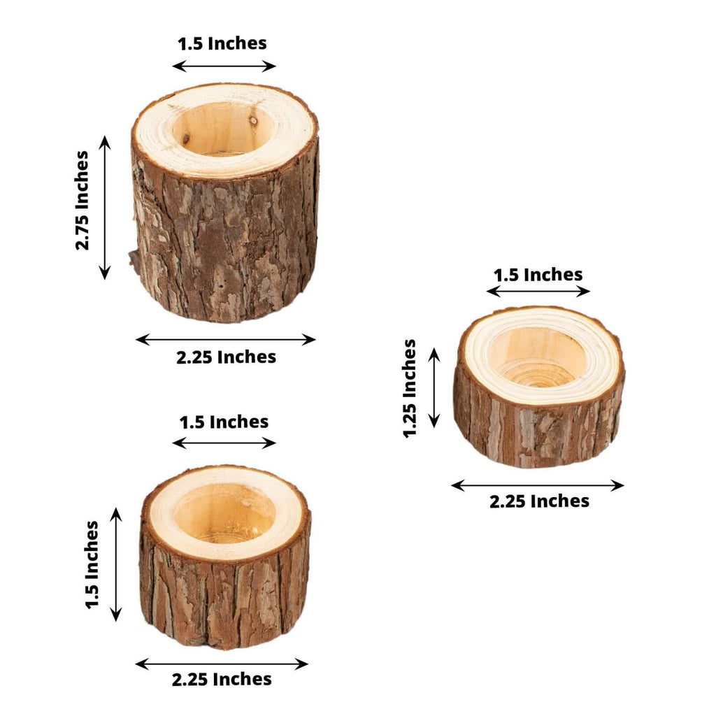 Set of 3 Rustic Wood Slice Votive Candle Holders - Tree Branch Wedding Table DÃ©cor 2.75", 1.5", 1.25" - Bell Racket Store