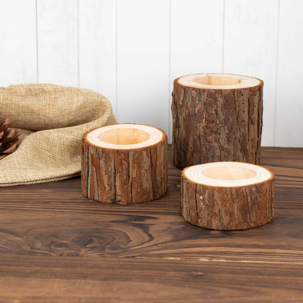 Set of 3 Rustic Wood Slice Votive Candle Holders - Tree Branch Wedding Table DÃ©cor 2.75", 1.5", 1.25" - Bell Racket Store