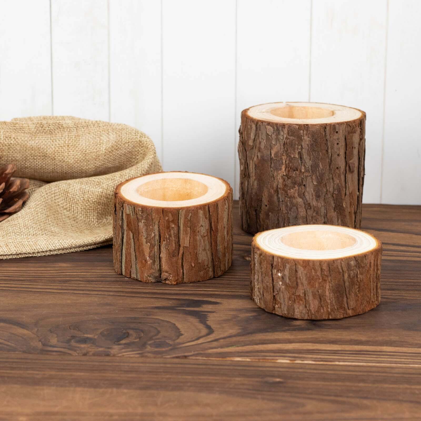 Set of 3 Rustic Wood Slice Votive Candle Holders - Tree Branch Wedding Table DÃ©cor 2.75", 1.5", 1.25" - Bell Racket Store