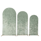 Set of 3 Sage Green Crushed Velvet Chiara Backdrop Stand Covers For Round Top Wedding Arches - 5ft, 6ft, 7ft - Bell Racket Store