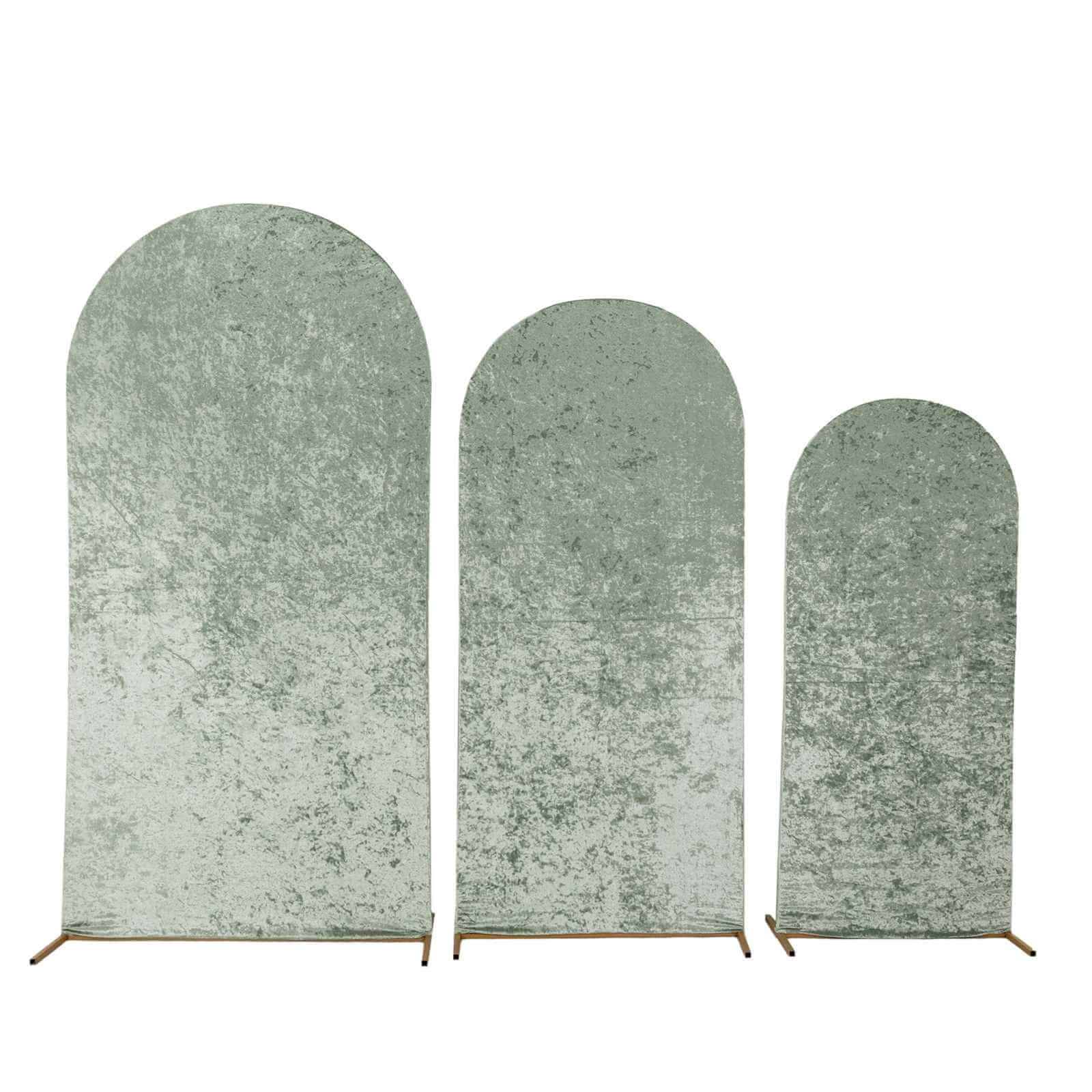 Set of 3 Sage Green Crushed Velvet Chiara Backdrop Stand Covers For Round Top Wedding Arches - 5ft, 6ft, 7ft - Bell Racket Store