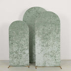 Set of 3 Sage Green Crushed Velvet Chiara Backdrop Stand Covers For Round Top Wedding Arches - 5ft, 6ft, 7ft - Bell Racket Store