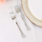 25-Pack Plastic Forks Silver Heavy Duty with Fluted Handles - Durable Disposable Tableware 7"