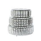 Set of 3 Silver Metal Crystal Pendant Cake Stands with Mirror Top, Stackable Round Dessert Display Trays - 9",11",12" - Bell Racket Store