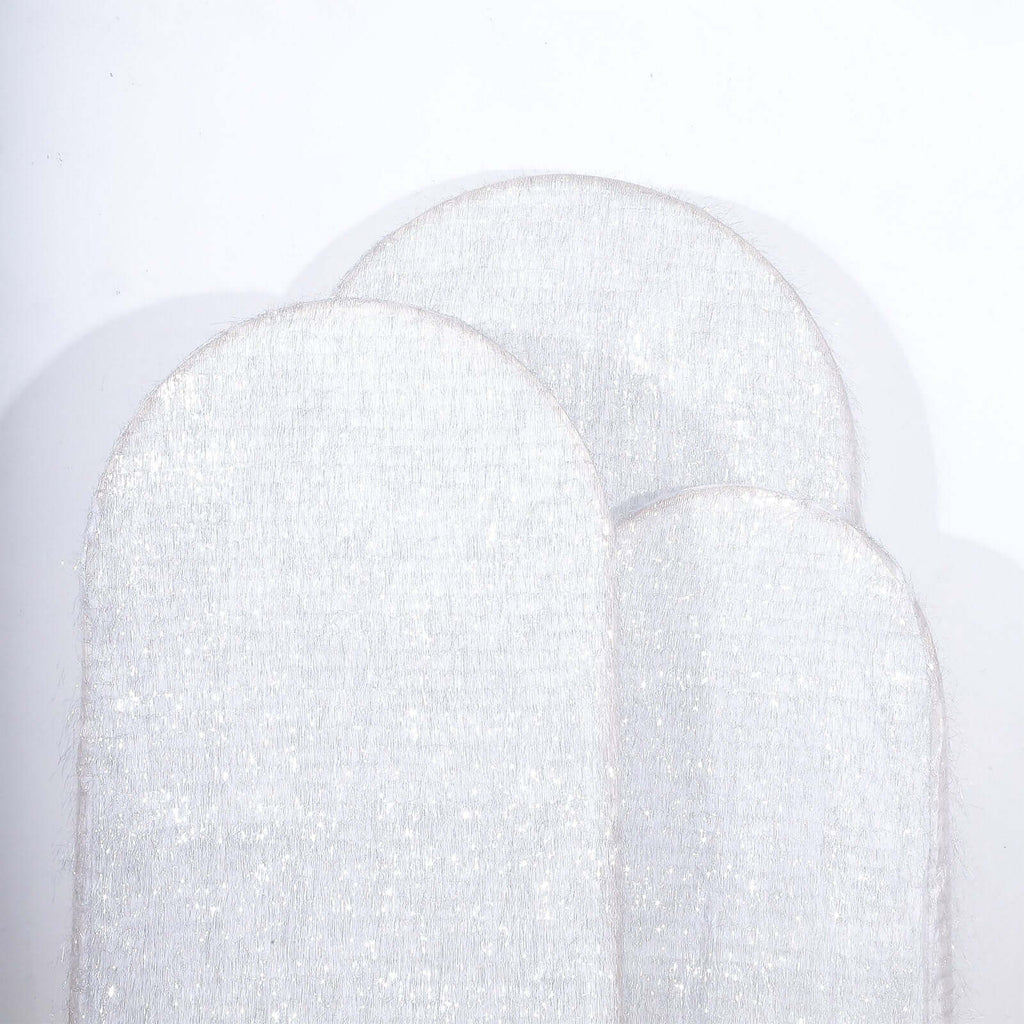 Set of 3 Silver Metallic Fringe Chiara Wedding Arch Covers, Fitted Covers For Round Top Backdrop Stands - 5ft, 6ft, 7ft - Bell Racket Store