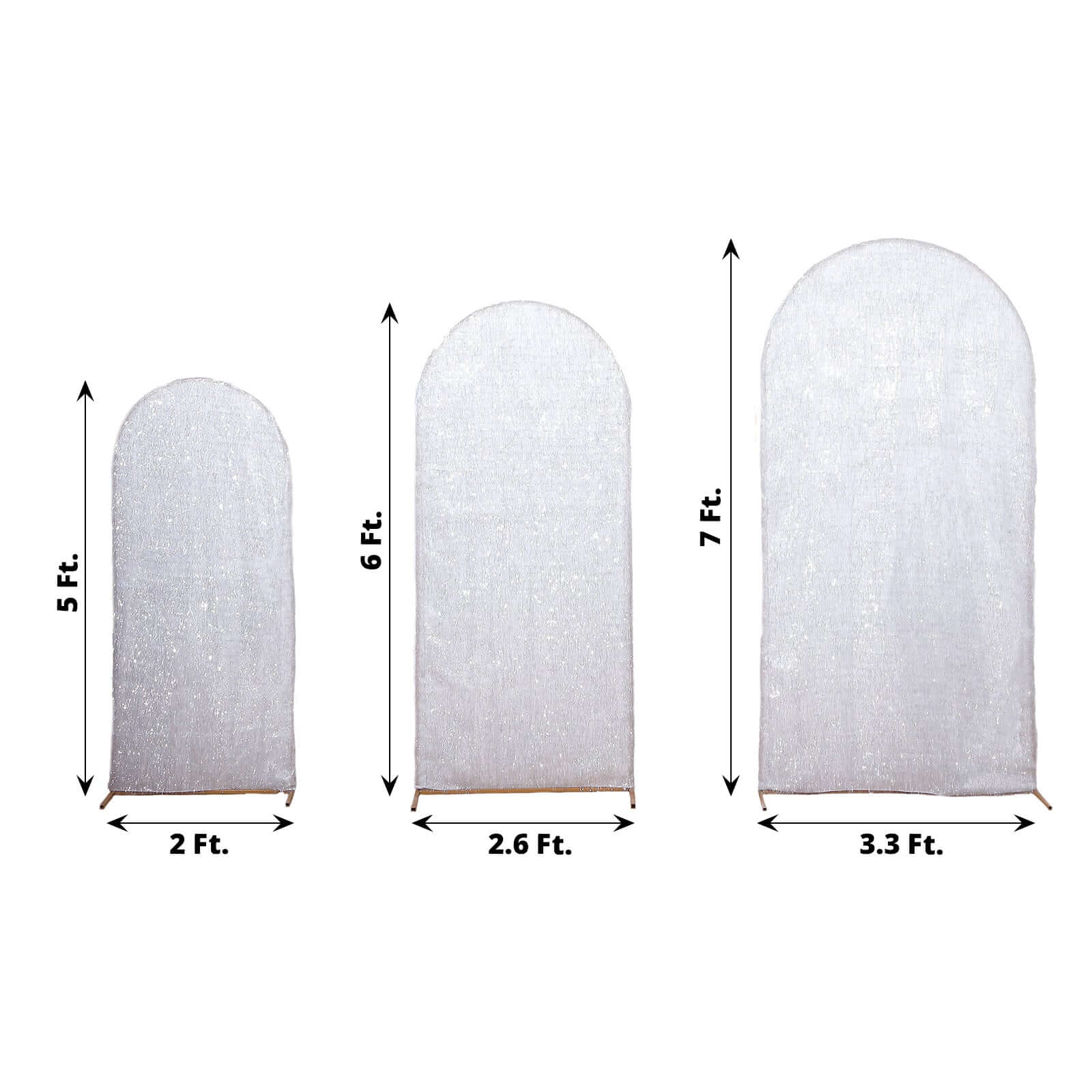 Set of 3 Silver Metallic Fringe Chiara Wedding Arch Covers, Fitted Covers For Round Top Backdrop Stands - 5ft, 6ft, 7ft - Bell Racket Store
