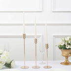Set of 3 Taper Candle Stands Gold Metal Decorative Round Base Design - Wedding Table Accents 9", 10", 13" - Bell Racket Store