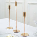 Set of 3 Taper Candle Stands Gold Metal Decorative Round Base Design - Wedding Table Accents 9", 10", 13" - Bell Racket Store