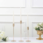 Set of 3 Taper Candle Stands Gold Metal Decorative Round Base Design - Wedding Table Accents 9", 10", 13" - Bell Racket Store