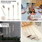 Set of 3 Taper Candle Stands Gold Metal Decorative Round Base Design - Wedding Table Accents 9", 10", 13" - Bell Racket Store