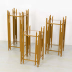 Set of 3 Wedding Pedestal Stands Square Acrylic Plate Design Gold - Metal Flower Display Plinths 26",30",34" - Bell Racket Store