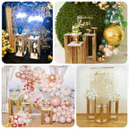 Set of 3 Wedding Pedestal Stands Square Acrylic Plate Design Gold - Metal Flower Display Plinths 26",30",34" - Bell Racket Store