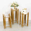 Set of 3 Wedding Pedestal Stands Square Acrylic Plate Design Gold - Metal Flower Display Plinths 26",30",34" - Bell Racket Store