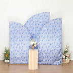Set of 3 White Blue Satin Chiara Wedding Arch Covers in French Toile Floral Pattern, Fitted Covers For Half Moon Backdrop Stands - 5ft, 6ft, 7ft - Bell Racket Store