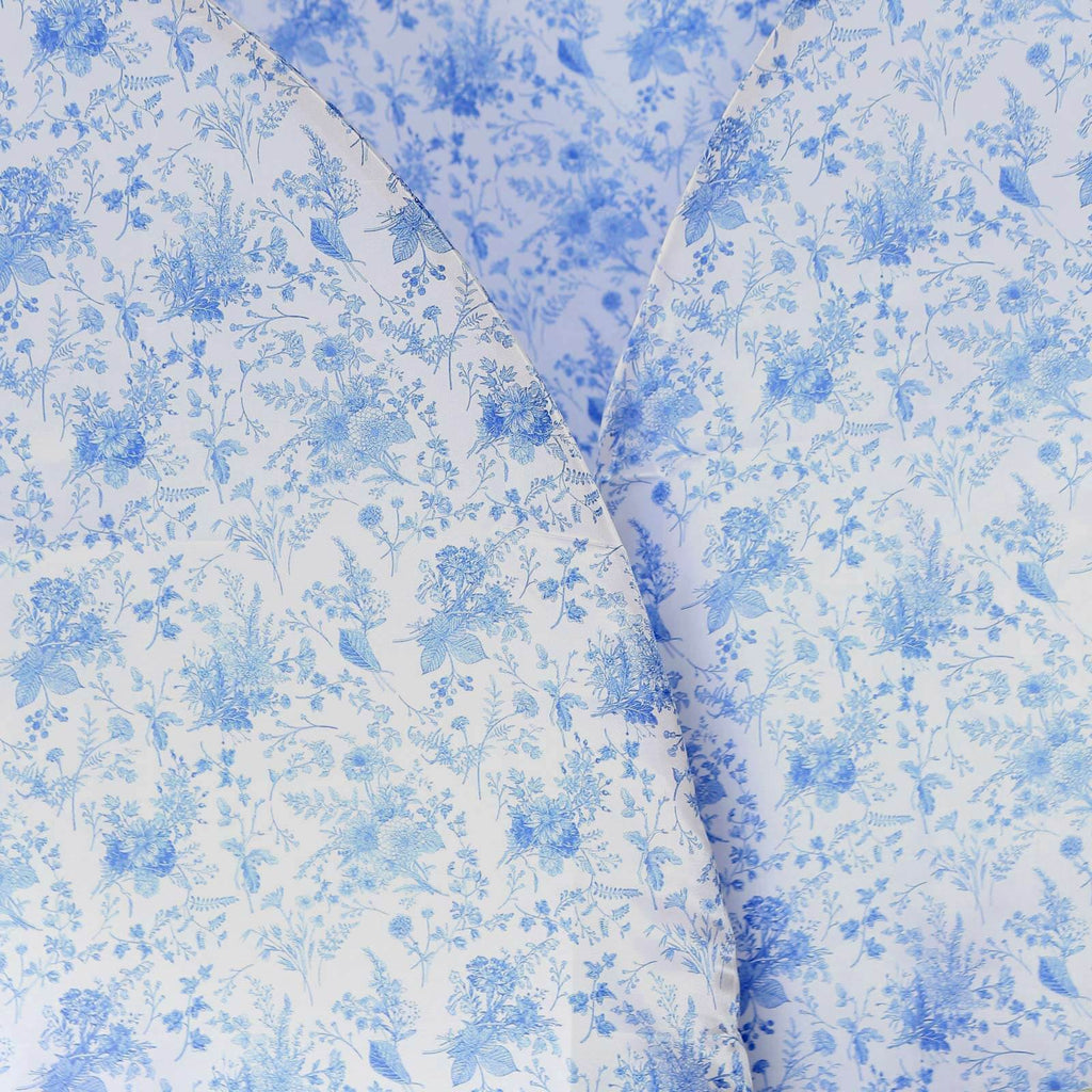 Set of 3 White Blue Satin Chiara Wedding Arch Covers in French Toile Floral Pattern, Fitted Covers For Half Moon Backdrop Stands - 5ft, 6ft, 7ft - Bell Racket Store