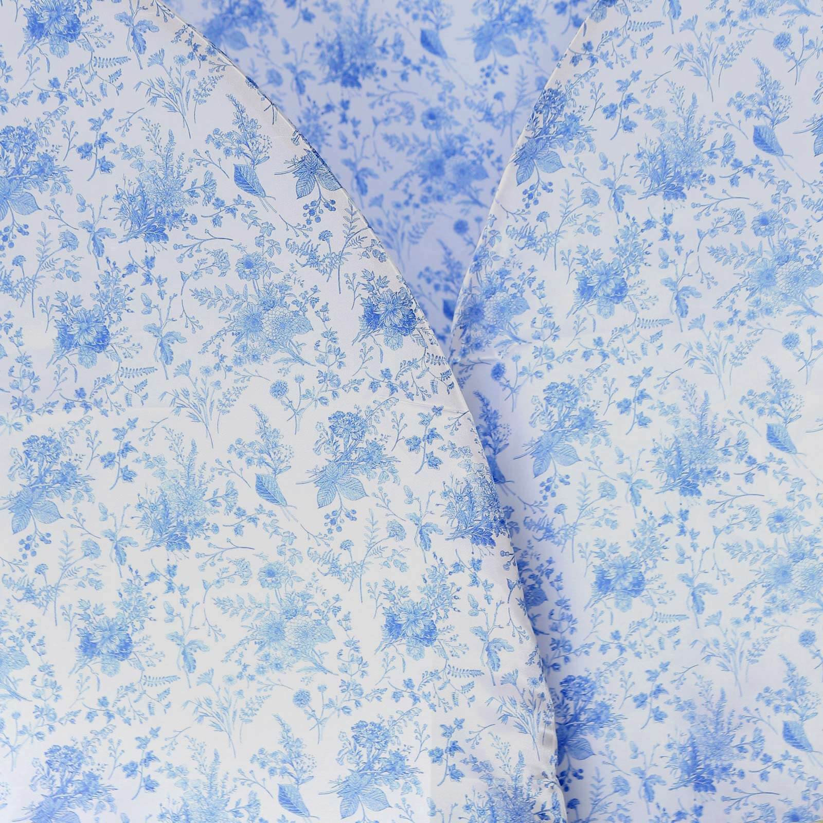 Set of 3 White Blue Satin Chiara Wedding Arch Covers in French Toile Floral Pattern, Fitted Covers For Half Moon Backdrop Stands - 5ft, 6ft, 7ft - Bell Racket Store