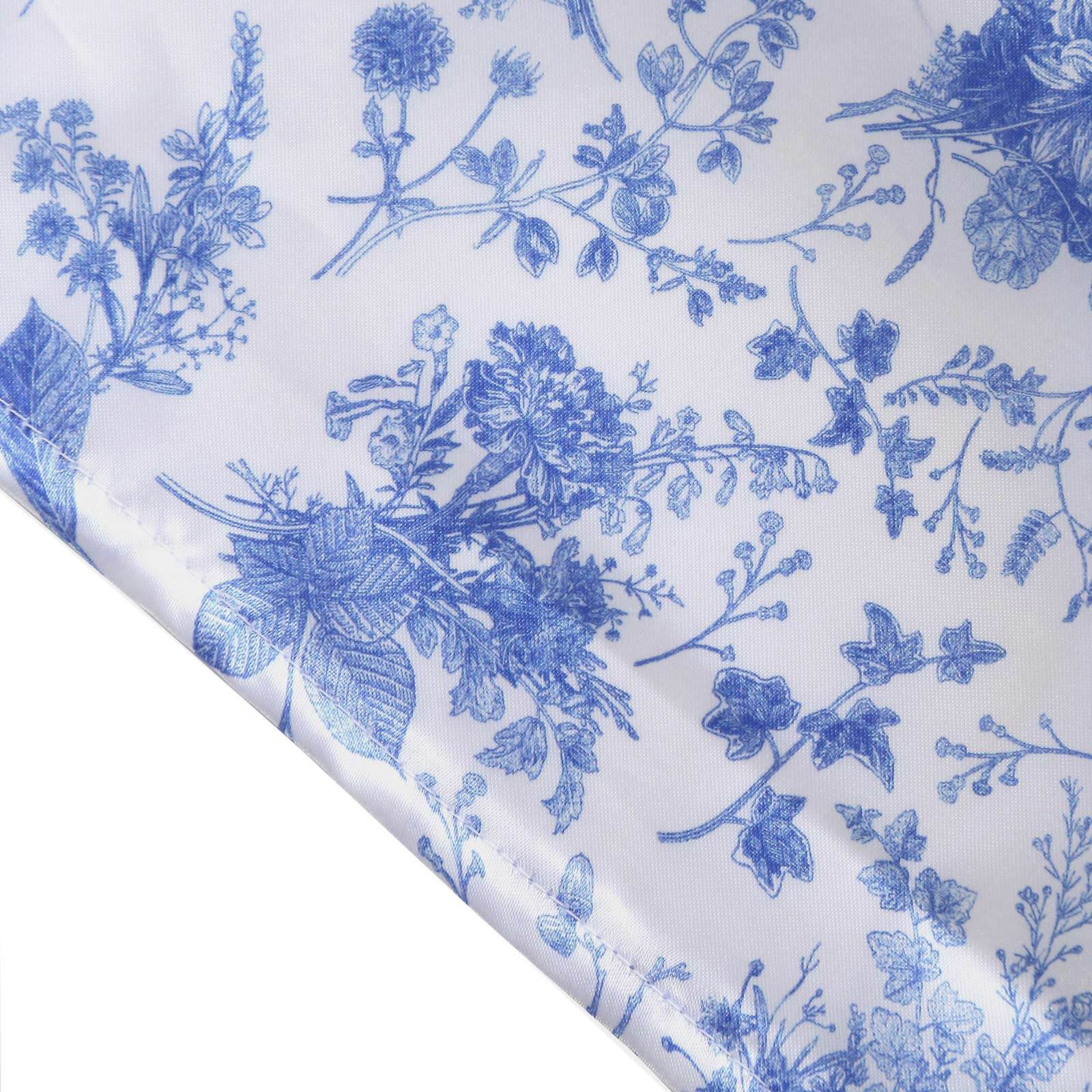 Set of 3 White Blue Satin Chiara Wedding Arch Covers in French Toile Floral Pattern, Fitted Covers For Half Moon Backdrop Stands - 5ft, 6ft, 7ft - Bell Racket Store