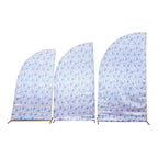 Set of 3 White Blue Satin Chiara Wedding Arch Covers in French Toile Floral Pattern, Fitted Covers For Half Moon Backdrop Stands - 5ft, 6ft, 7ft - Bell Racket Store