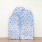 Set of 3 White Blue Satin Chiara Wedding Arch Covers in French Toile Floral Pattern, Fitted Covers For Round Top Backdrop Stands - 5ft,6ft,7ft - Bell Racket Store